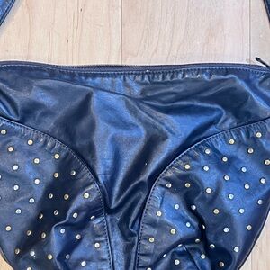 Letisse Vintage Black Studded Leather Shoulder Bag